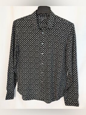 John Varvatos M 100% Silk
Geometric Black White Long Sleeve Button-Up Shirt Mens